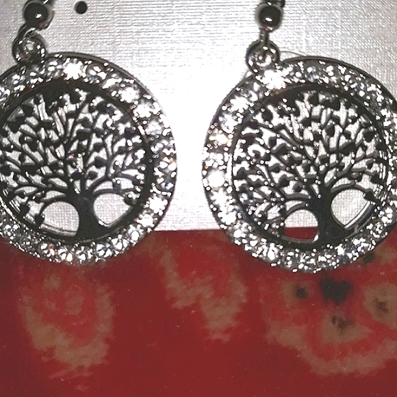 Silver Tree of Life Earrings with Crystal Rhinestone accents on ss earwires - Picture 9 of 15